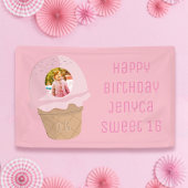 Lief 16 Verjaardag Foto Roze IJsfeest Spandoek