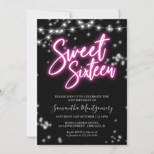 Lief 16 Verjaardag Heet Roze Neon Theme Party Kaart (Voorkant)