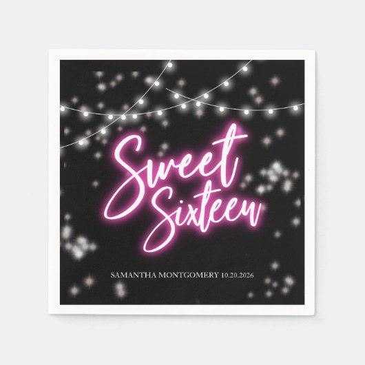 Lief 16 Verjaardag Heet Roze Neon-Theme Party Servet (Voorkant)