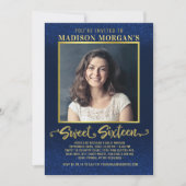 Lief 16 Verjaardag Navy Blauw Goud Glitter Foto Kaart (Voorkant)