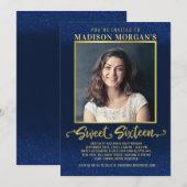 Lief 16 Verjaardag Navy Blauw Goud Glitter Foto Kaart (Voorkant / Achterkant)