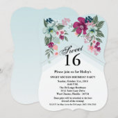 Lief 16 Verjaardag Nodig Tropische Bloem op Blauw  Kaart (Voorkant / Achterkant)