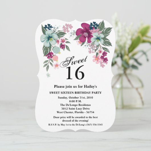 Lief 16 Verjaardag Nodig Tropische Bloem op Wit ui Kaart (Staand voorkant)