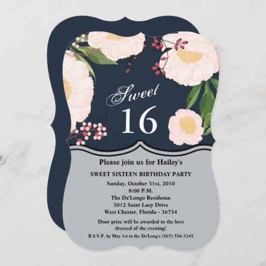 Lief 16 Verjaardag Nodig witte bloemen op D Kaart (Voorkant / Achterkant)