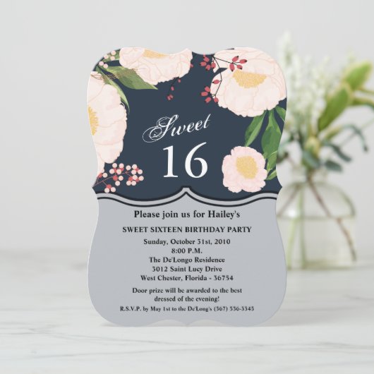 Lief 16 Verjaardag Nodig witte bloemen op D Kaart (Staand voorkant)