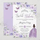 Lief 16 Verjaardag Paarse Bloemen Jurk Prinses Kaart (Voorkant / Achterkant)