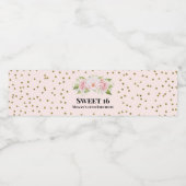 Lief 16 Verjaardag Roze Goud Bloemen Waterfles Etiket (Enkel label)