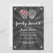 Lief 16 Verjaardag Suiker Schedel Halloween Invite Kaart (Voorkant)