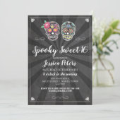 Lief 16 Verjaardag Suiker Schedel Halloween Invite Kaart (Staand voorkant)