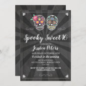 Lief 16 Verjaardag Suiker Schedel Halloween Invite Kaart (Voorkant / Achterkant)