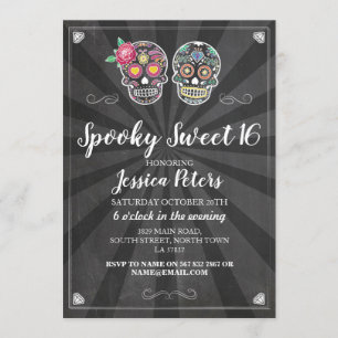 Lief 16 Verjaardag Suiker Schedel Halloween Invite Kaart