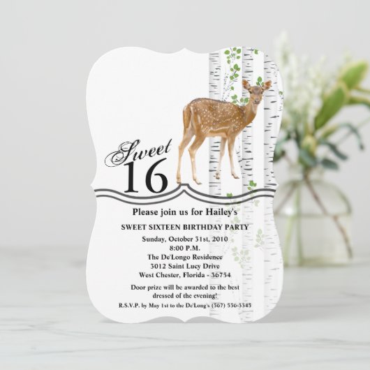 Lief 16 Verjaardag Uitnodigen Herten Doe Woodland Kaart (Staand voorkant)