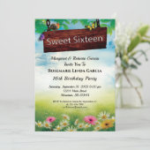 Lief 16 Verjaardagsfeestje Bloemen Vlinders Aangep Kaart (Staand voorkant)