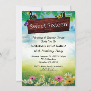 Lief 16 Verjaardagsfeestje Bloemen Vlinders Aangep Kaart