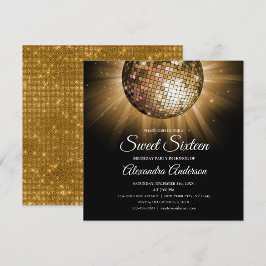 Lief 16 Verjaardagsfeestje Gouden Disco Bal Kaart (Voorkant / Achterkant)