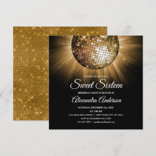 Lief 16 Verjaardagsfeestje Gouden Disco Bal Kaart