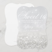 Lief 16 Verjaardagsfeestje Uitnodigen | Silver Gli Kaart (Voorkant / Achterkant)