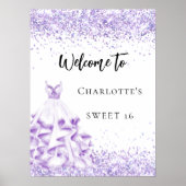Lief 16 violette witte jurk welkomstfeest poster (Voorkant)