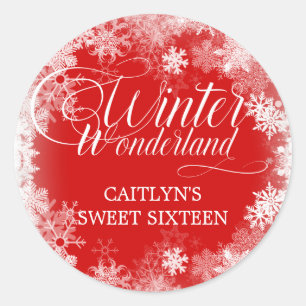 Lief 16 Winter Wonderland Sneeuwvlok Favor Ronde Sticker