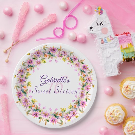 Lief 16 Zestien Bloemen Verjaardag Papieren Bordje (Feest)