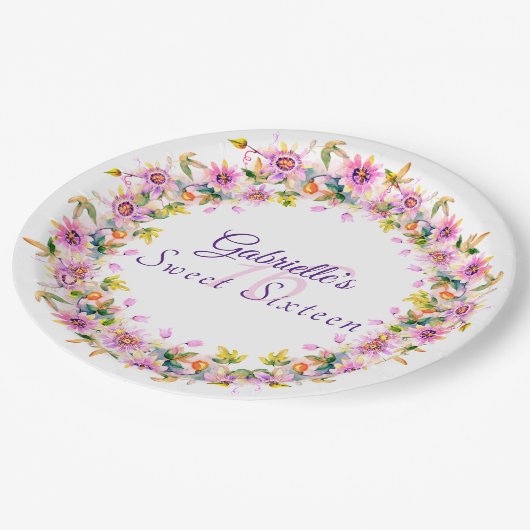 Lief 16 Zestien Bloemen Verjaardag Papieren Bordje (Gekanteld)