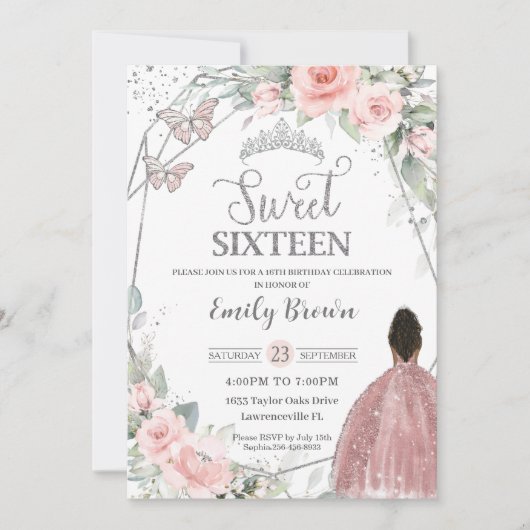 Lief 16 Zestien Verjaardag Blush Bloemen Bruin Mei Kaart (Voorkant)