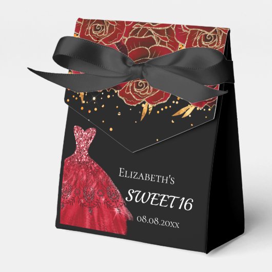 Lief 16 zwart rood jurk bloemen dank u bedankdoosjes (Voorkant Zijde)