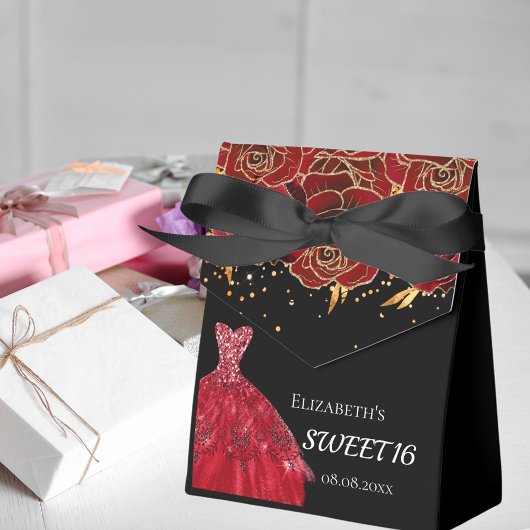 Lief 16 zwart rood jurk bloemen dank u bedankdoosjes