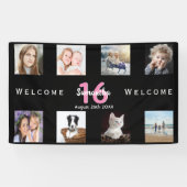 Lief 16 Zwart roze partij foto collage meisje Spandoek (Horizontaal)
