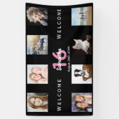 Lief 16 Zwart roze partij foto collage meisje Spandoek (Verticaal)