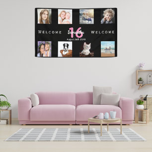 Lief 16 Zwart roze partij foto collage meisje Spandoek