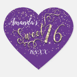 Lief 16e Eenhoorn Hart Glitter Paarse Confetti Sticker