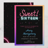 Lief 16e gloeiende neon verjaardag uitnodiging (Voorkant / Achterkant)