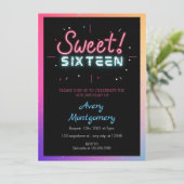 Lief 16e gloeiende neon verjaardag uitnodiging (Staand voorkant)