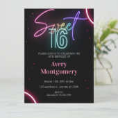 Lief 16e gloeiende neon verjaardag uitnodiging (Staand voorkant)