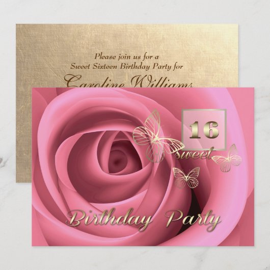 Lief 16e Roze Rose Verjaardagsfeest Kaart (Voorkant / Achterkant)
