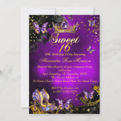 Lief 16e verjaardag paarse gouden zwarte vlinder kaart (Voorkant)