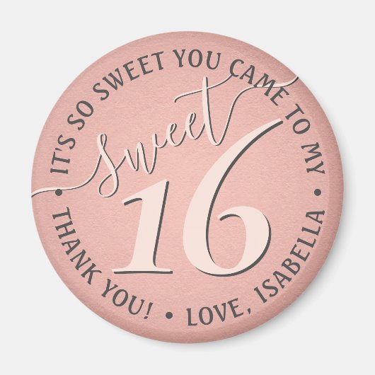 Lief 16e verjaardag roze dank u feestgunst magneet (Voorkant)