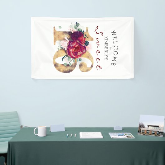 Lief 16e verjaardagsfeestje Bourgondië rood bloeme Spandoek (Beurs)