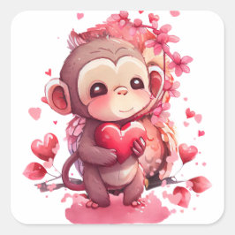 Lief Aapje Hartjes Valentijn Vierkante Sticker