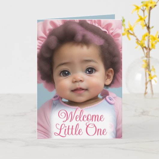 Lief Afrikaans Amerikaans Baby Meisje Welkom Baby Kaart (Gele Bloem)