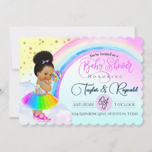 Lief Afro Puff Babymeisje Regenboog Baby Shower Kaart