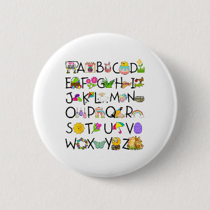 Lief alfabet grappige Pasen dag Abc alfabet ei Kon Ronde Button 5,7 Cm