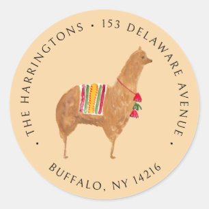 Lief Alpaca Handgetekend Dier Retouradres Ronde Sticker