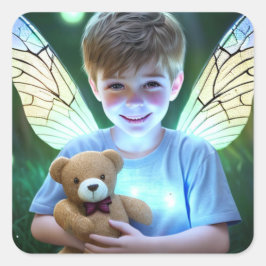 Lief Angelic Little Boy met Fairy Wings Vierkante Sticker