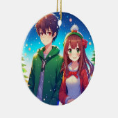 Lief Anime Koppel Kerstmis Keramisch Ornament (Rechts)