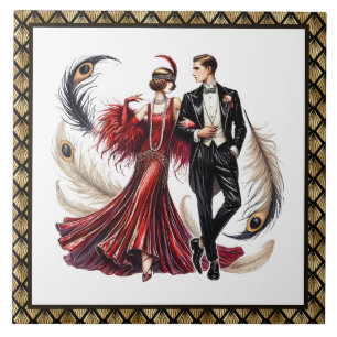 Lief art deco koppel tegeltje