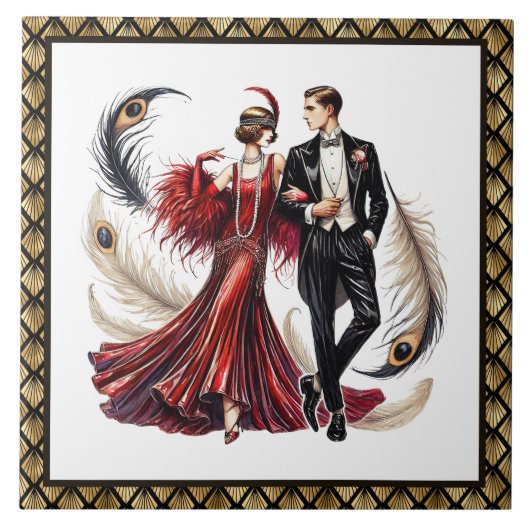 Lief art deco koppel tegeltje (Voorkant)