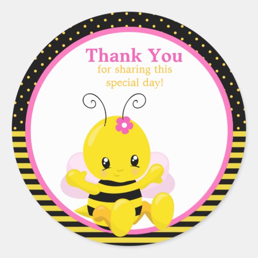 Lief Baby Bee Meisje Dank je Sticker (Voorkant)
