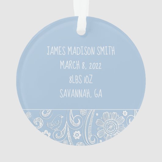Lief Baby Jongen Naam Geboorte Aankondiging Keepsa Ornament (achterkant)